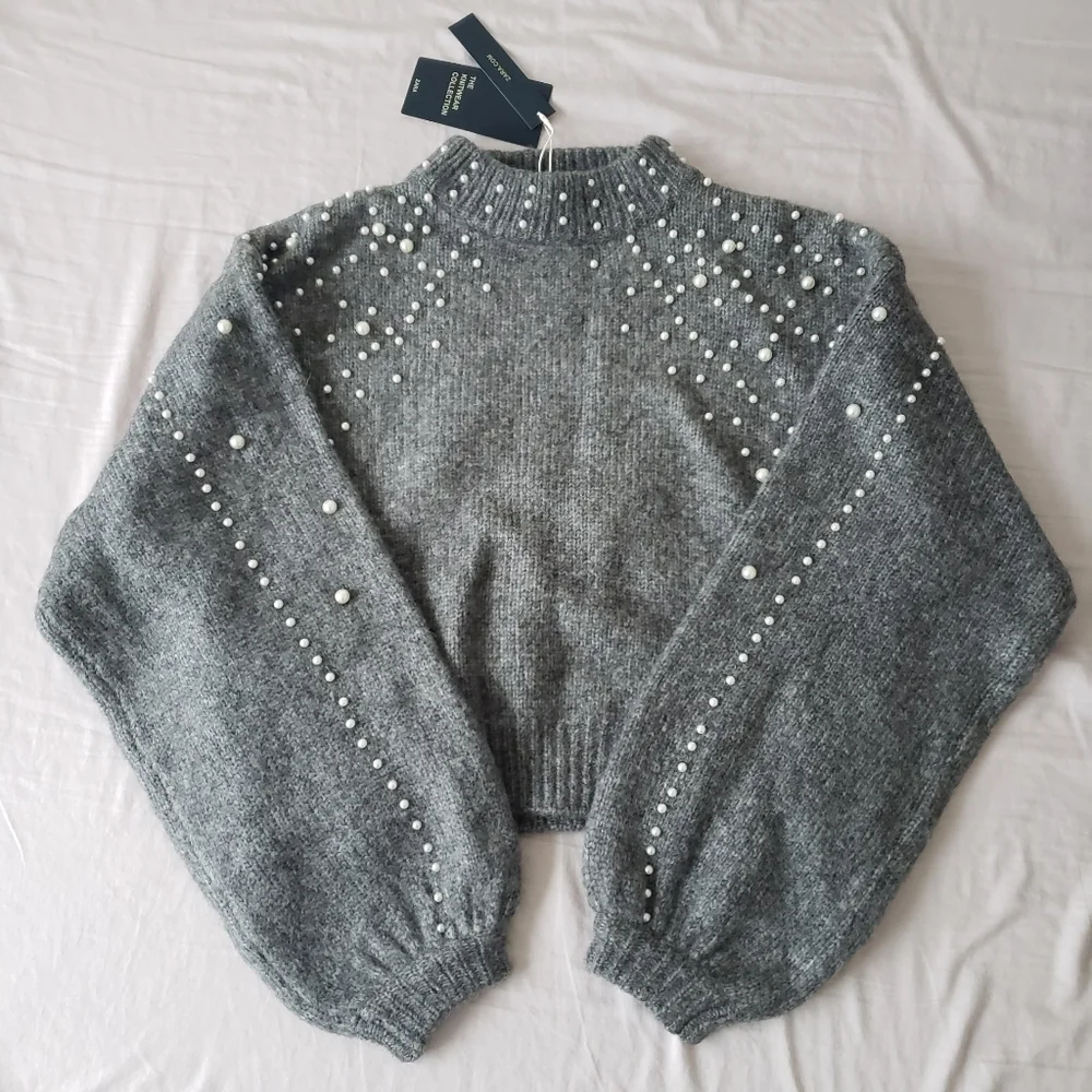 Zara Crop Pearl Sweater Small - Picture 1 of 7